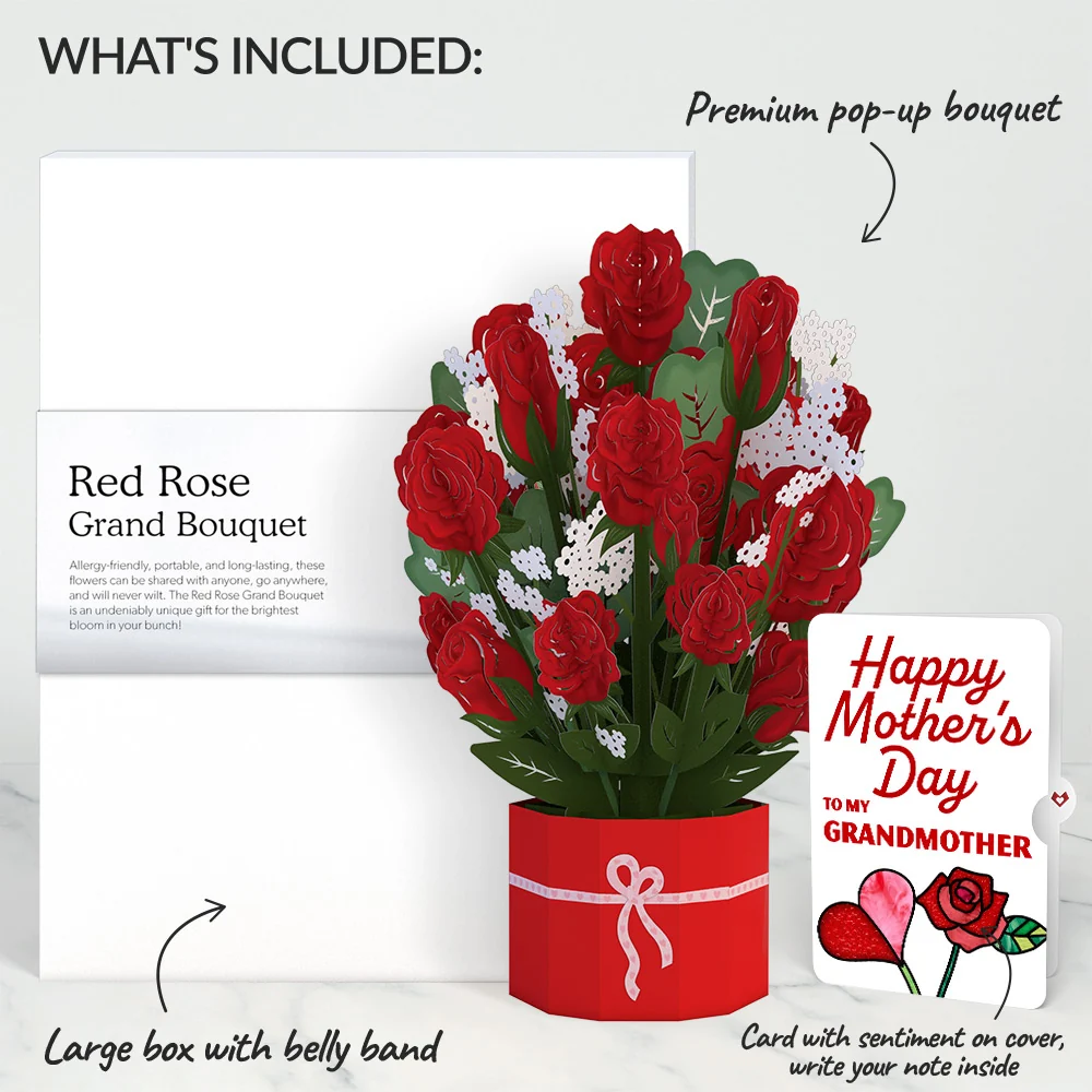 Lovepop Red Rose Mother’s Day Grand Bouquet and Sentiment Set for Grandmother Vase - Image 2