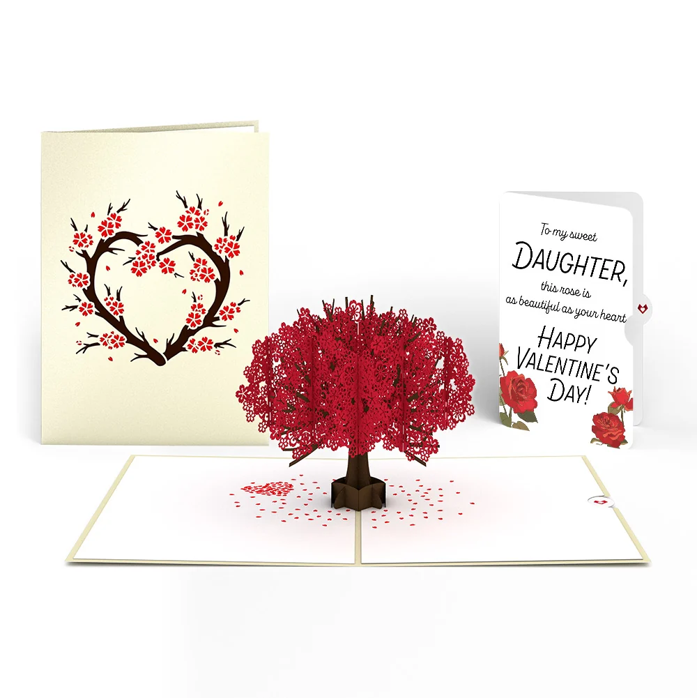 Lovepop Red Sakura Tree Valentine Pop-Up Card and Roses Sentiment Set for Daughter Cream