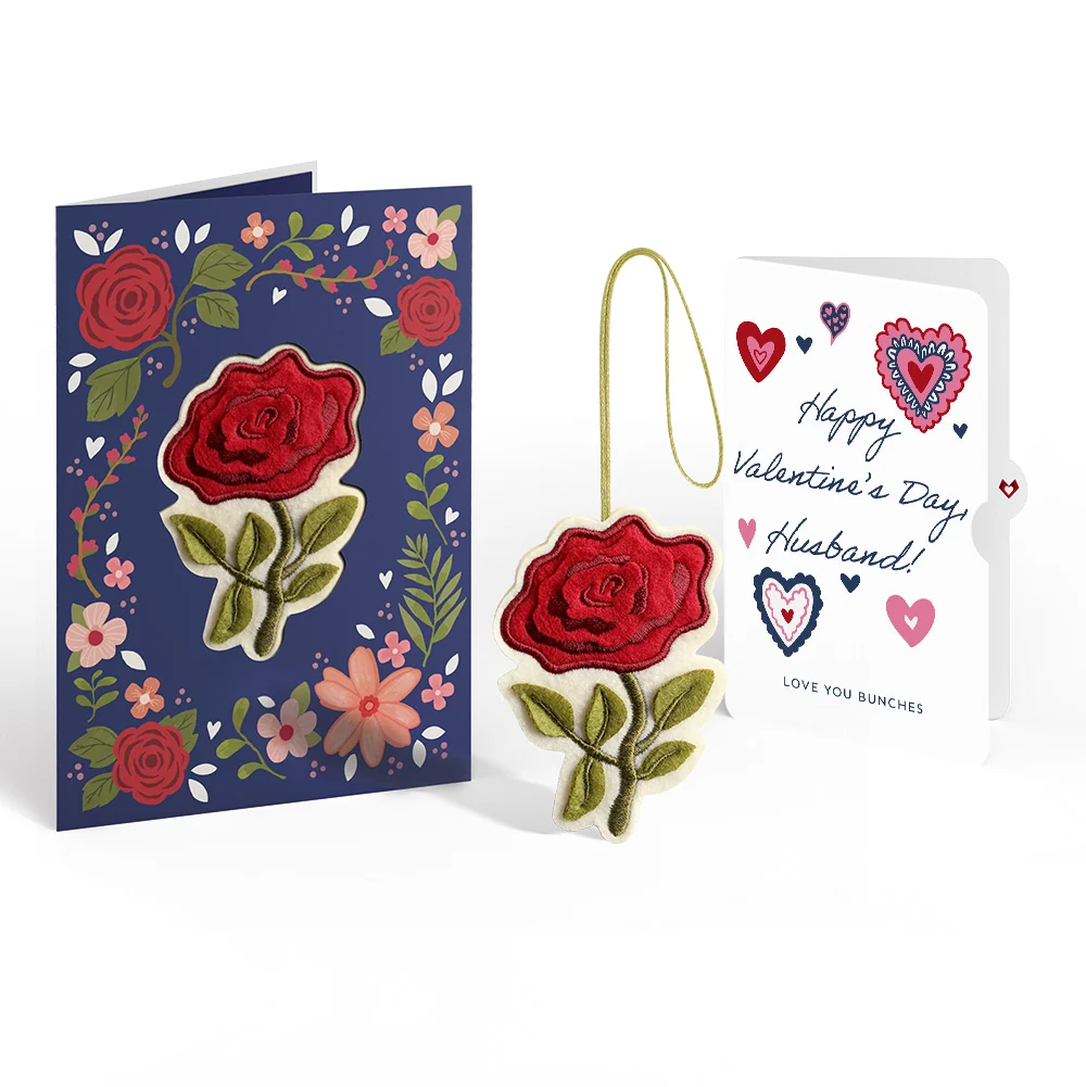 Lovepop Everlasting Rose Valentine HeartFelt Charm Card and Sentiment Set for Husband Cream