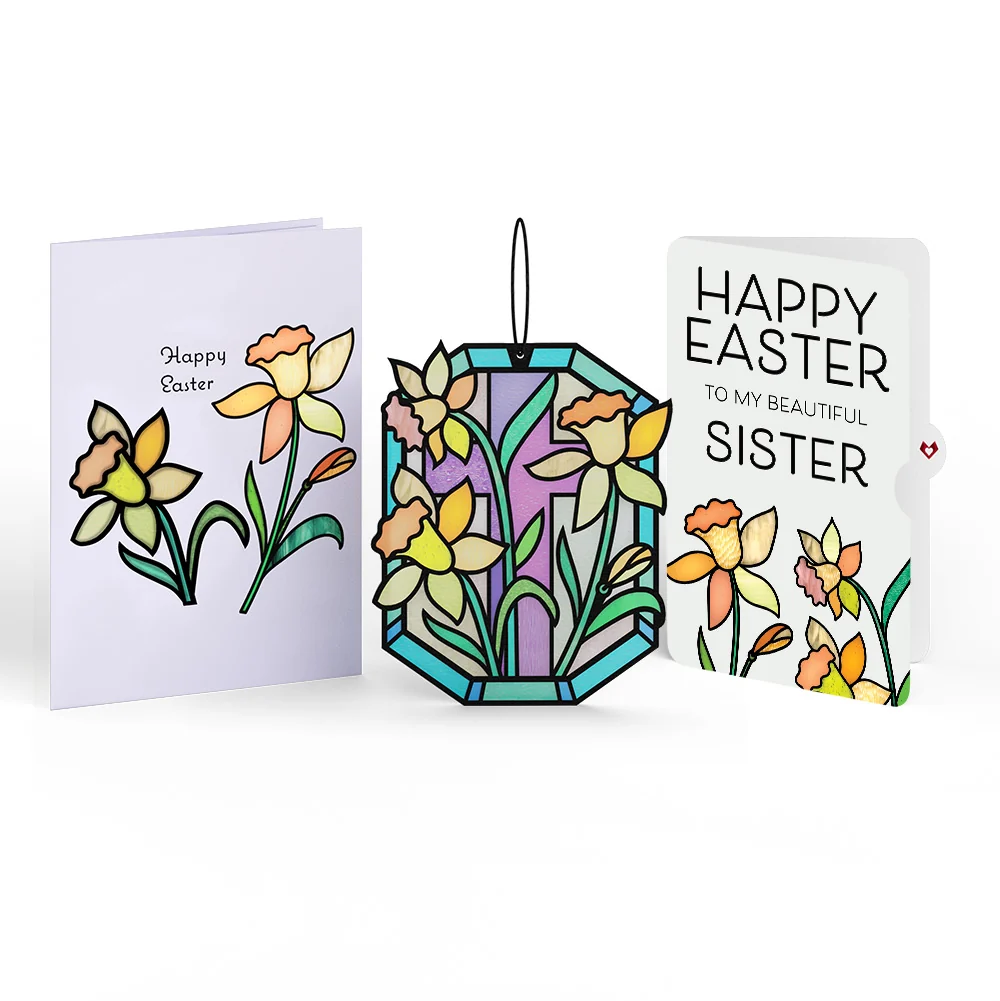 Lovepop Happy Easter Daffodil Easter Suncatcher Card and Sentiment Set for Sister Glass