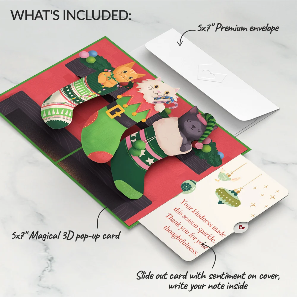 Lovepop Christmas Cat Stockings Pop-Up Card and Sentiment Set Cream - Image 2