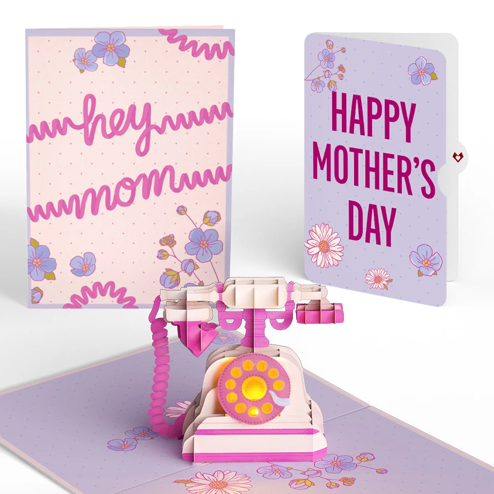 Lovepop 'Hey Mom' Vintage Phone Mother’s Day Music and Lights Pop-Up Card and Sentiment Set for Mom Cream