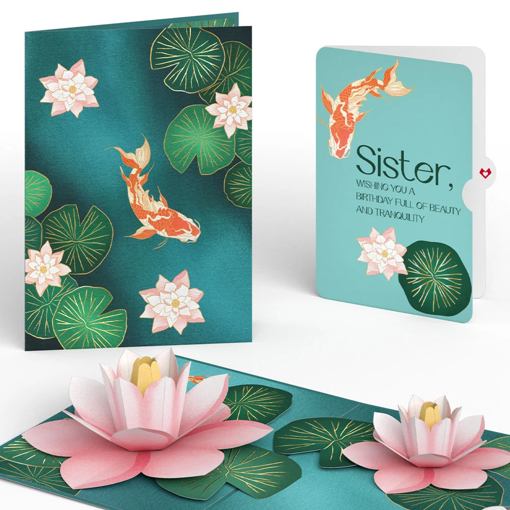 Lovepop Koi Fish and Lotus Birthday Pop-Up Card and Sentiment Set for Sister