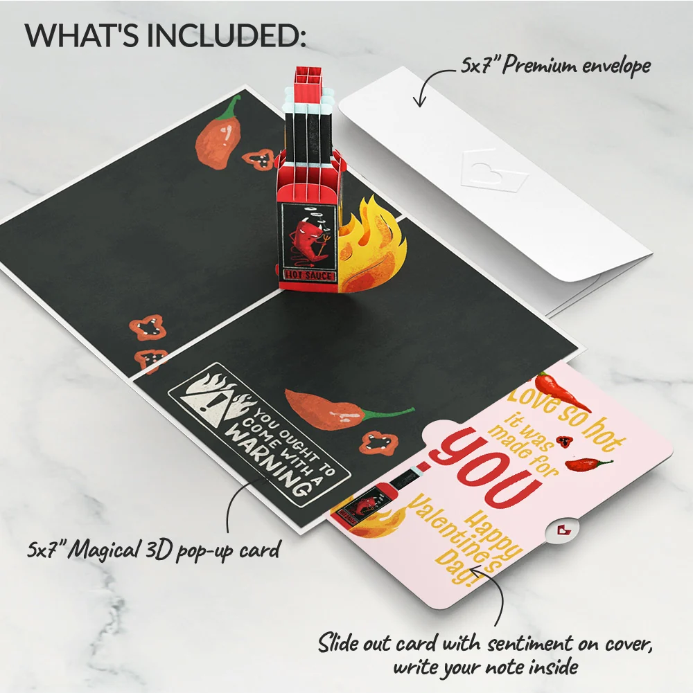 Lovepop Hot Sauce Valentine Pop-Up Card and Sentiment Set – You’re So Hot Bottle - Image 2