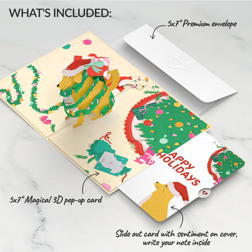 Lovepop Feliz Naughty Dog Happy Holiday Pop-Up Card and Sentiment Set Cream - Image 2