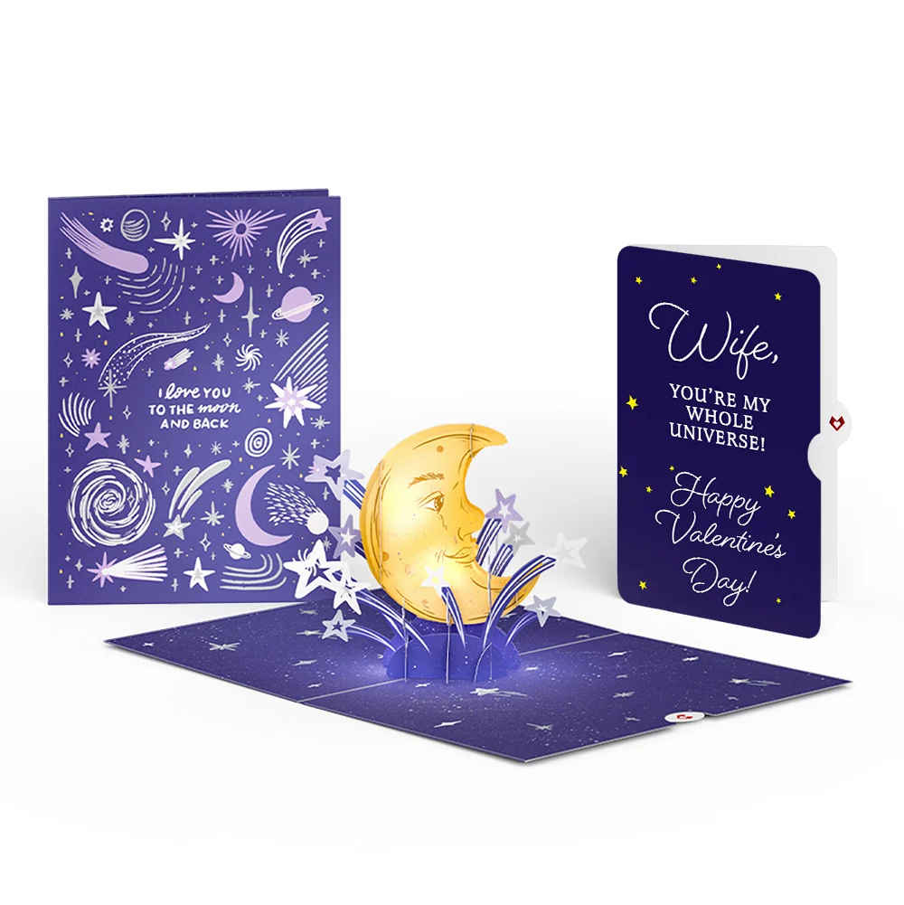Lovepop Love You to the Moon and Back Valentine Light-Up Pop-Up Card and Sentiment Set for Wife