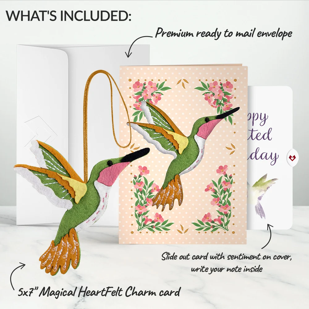 Lovepop Serene Hummingbird Belated Birthday HeartFelt Charm Card and Sentiment Set - Image 2