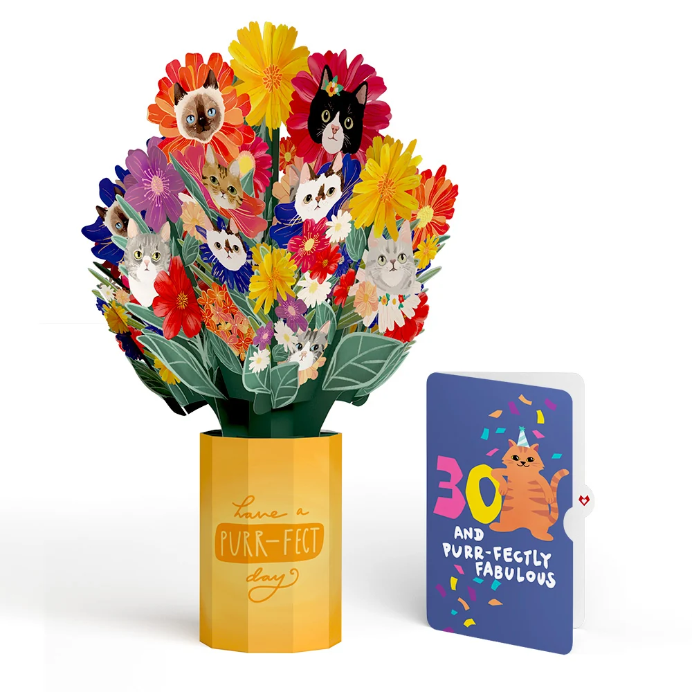Lovepop Purr-fect Cat 30th Birthday Bouquet and Sentiment Set Vase