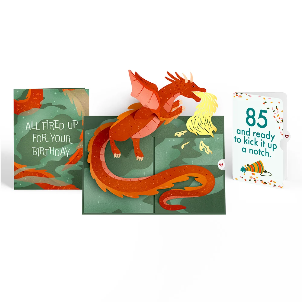 Lovepop Fired Up for Your Birthday Dragon Pop-Up Card and 85th Kick It Up Sentiment Set