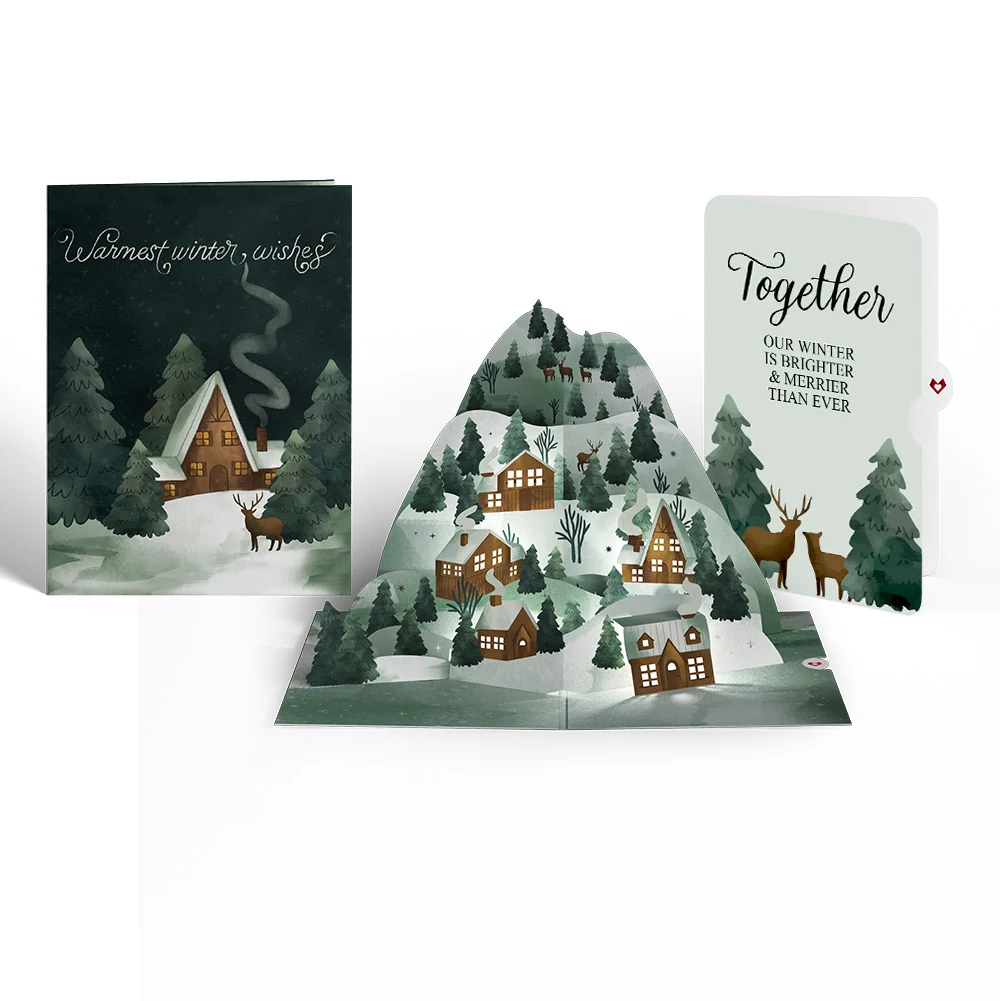 Lovepop Winter Wishes Mountain Village Light-Up Pop-Up Card and Woodland Deer Together Sentiment Set