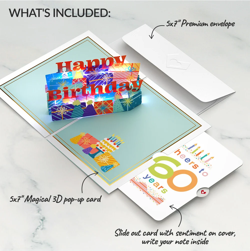 Lovepop Wishing You a Happy 60th Birthday Music and Lights Pop-Up Card and Confetti Cake Sentiment Set Candle - Image 2