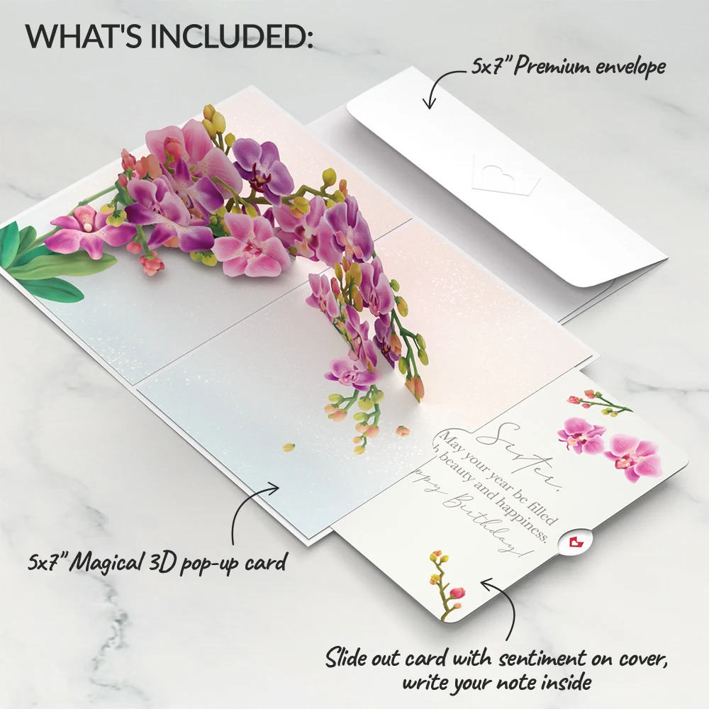 Lovepop Watercolor Orchid Birthday Pop-Up Card and Sentiment Set for Sister - Image 2