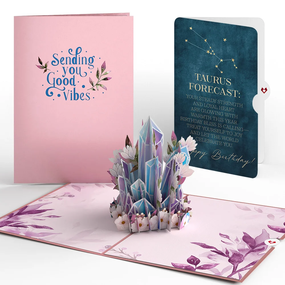 Lovepop Good Vibes Crystals Birthday Pop-Up Card and Taurus Zodiac Sentiment Set