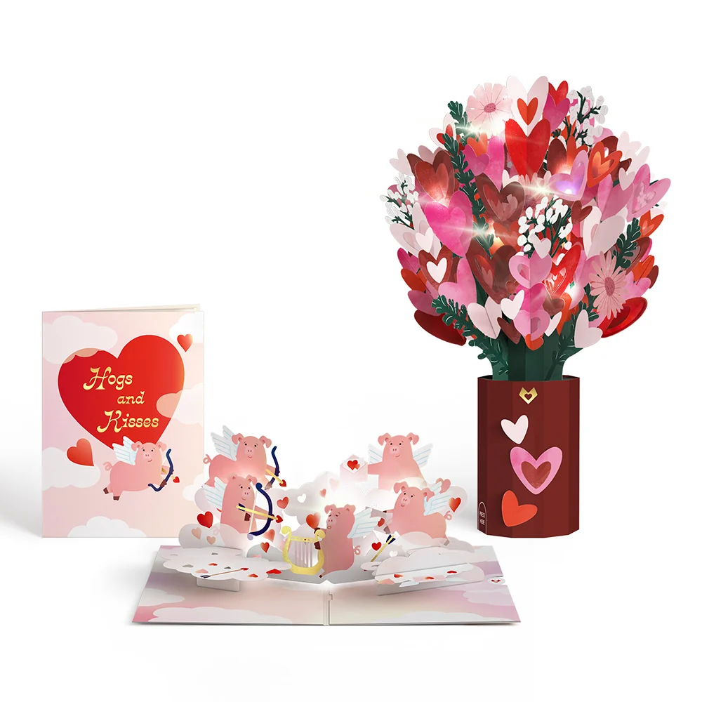 Lovepop Hogs & Kisses Music & Lights Pop-Up Card & Bouquet Bundle