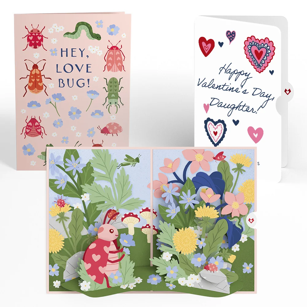 Lovepop Hey, Love Bug! Pop-Up Card and Heart Motif Valentine Sentiment Set for Daughter