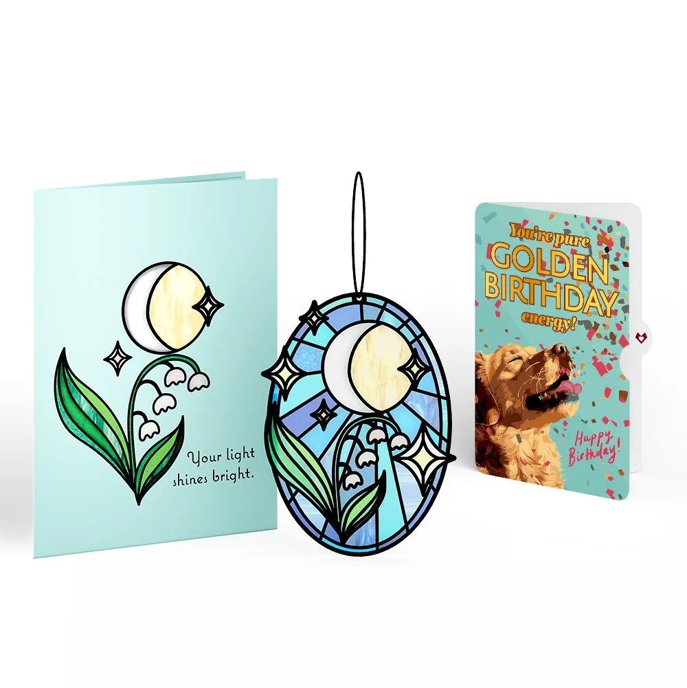 Lovepop Shine Bright Twilight Bloom Birthday Suncatcher Card and Golden Energy Sentiment Set Glass