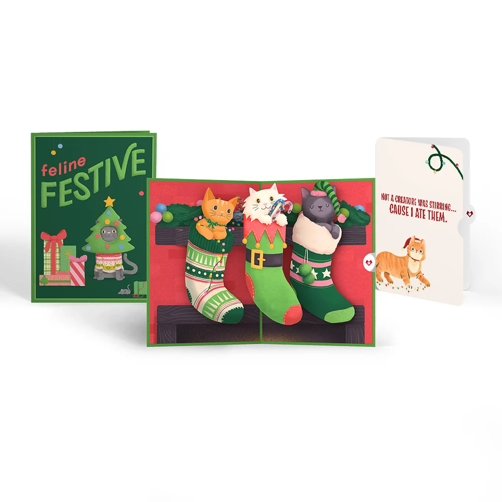 Lovepop Christmas Cat Stockings Pop-Up Card and Hungry Sentiment Set