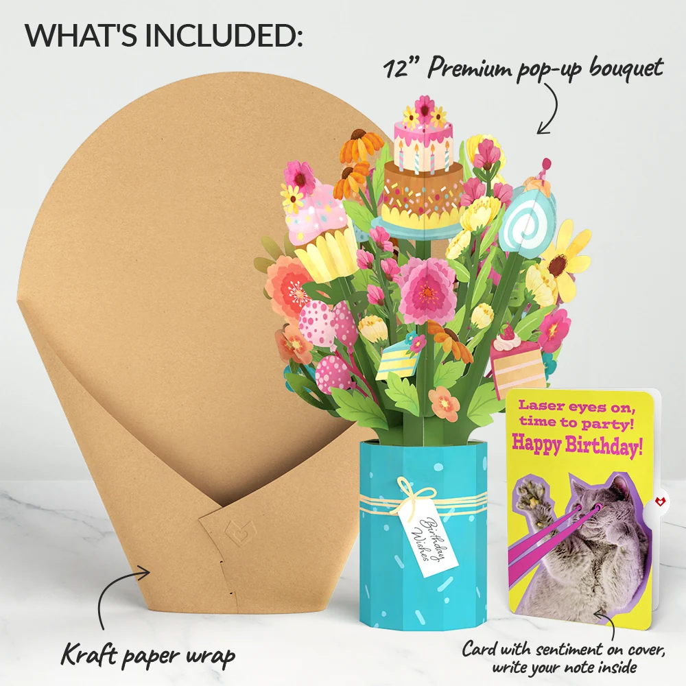 Lovepop Sweet Birthday Wishes Bouquet and Cat Laser Eyes Sentiment Set Vase - Image 2