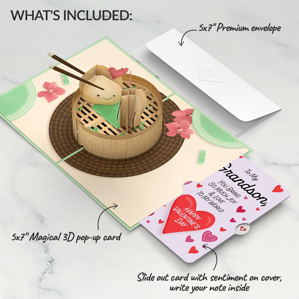 Lovepop You're All That and Dim Sum Valentine Pop-Up Card and Sentiment Set for Grandson Tea - Image 2