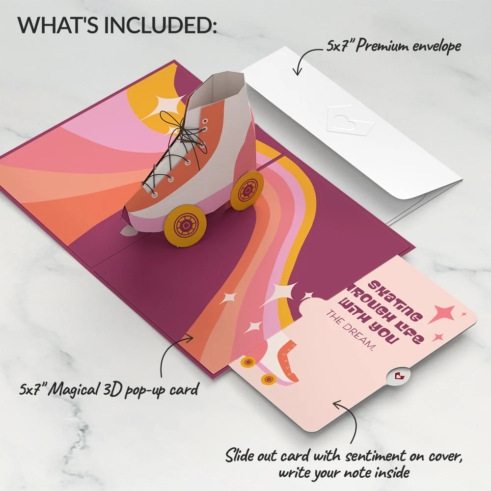 Lovepop Let the Good Times Roll Roller Skate Love Pop-Up Card and Skating Through Life Sentiment Set - Image 2