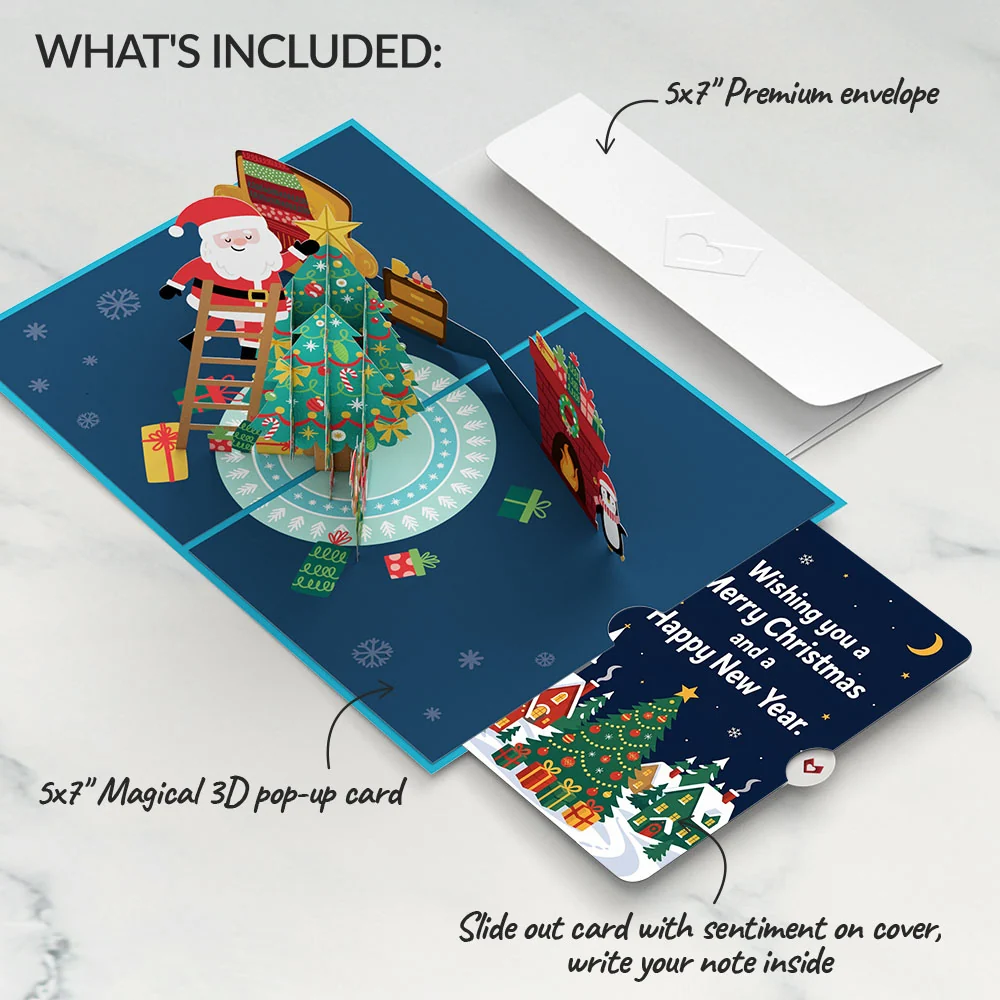 Lovepop Santa Decorating a Christmas Tree Pop-Up Card and Holiday Village Sentiment Set - Image 2