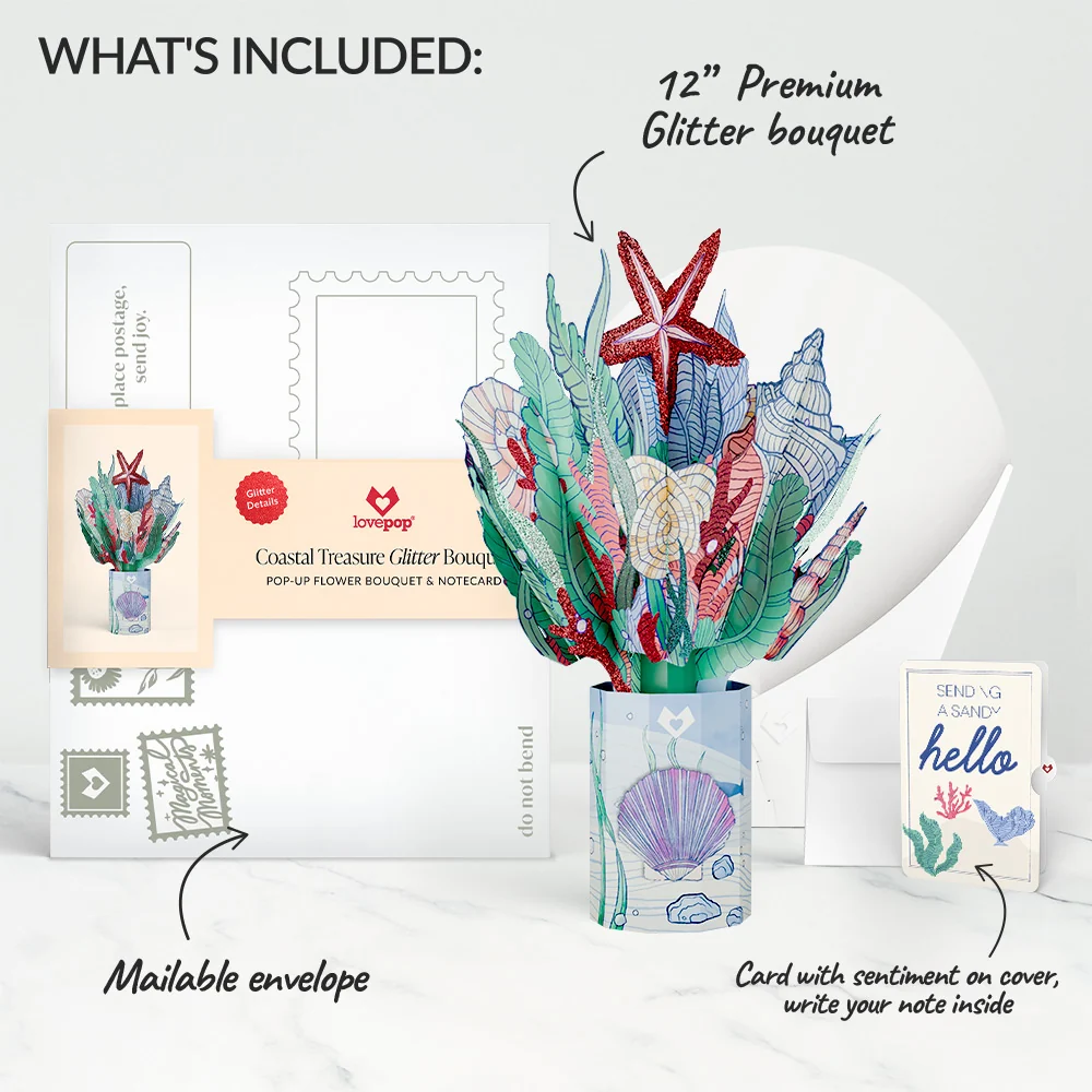 Lovepop Coastal Treasure Thinking of You Glitter Bouquet and Sentiment Set Vase - Image 2