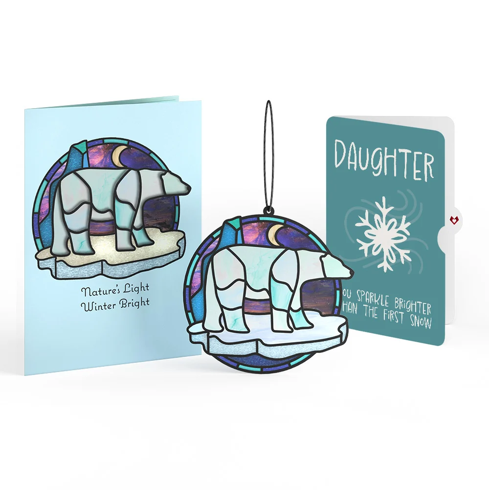 Lovepop Nature's Light Polar Bear Winter Suncatcher Card and Sentiment Set for Daughter Glass