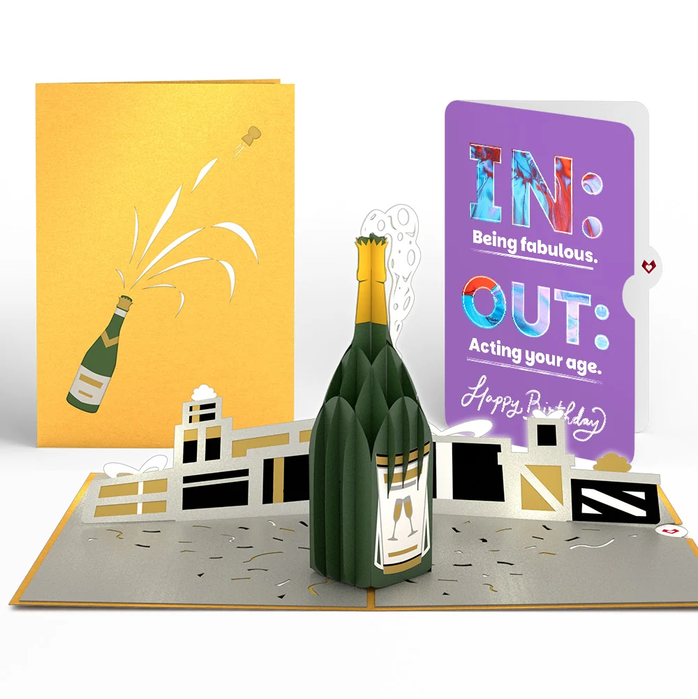 Lovepop Champagne Celebration Birthday Pop-Up Card and IN & OUT Sentiment Set Bottle