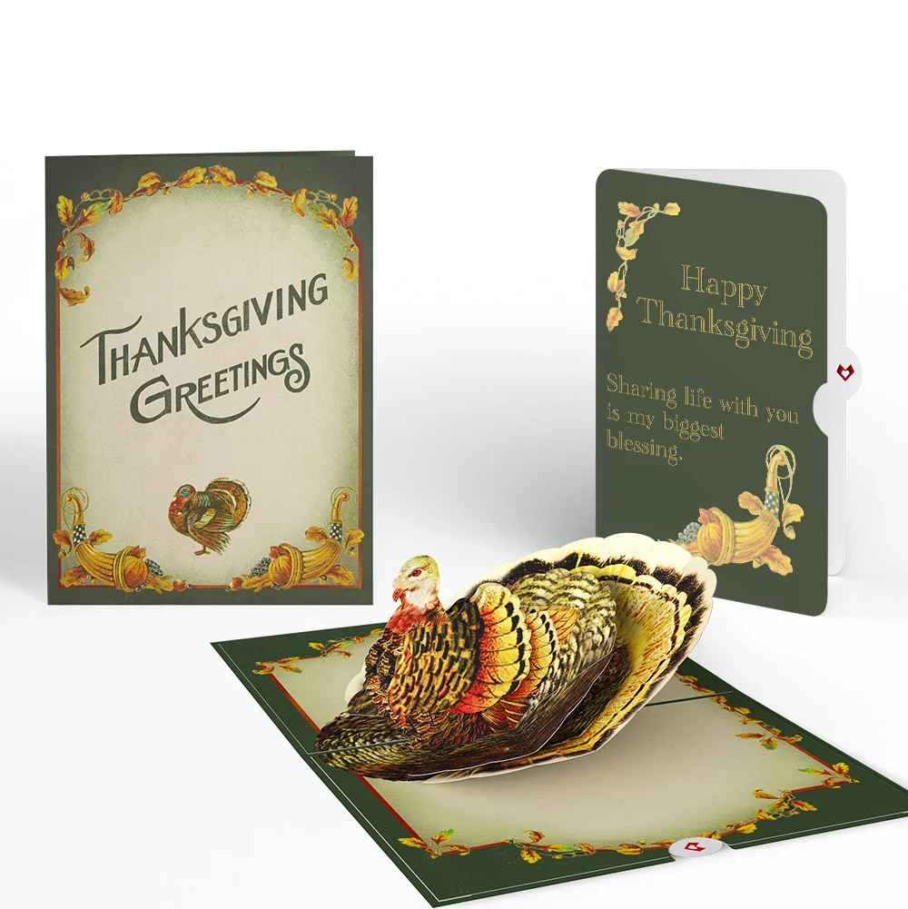 Lovepop Thanksgiving Greetings Vintage Turkey Pop-Up Card and Sentiment Set for Partner