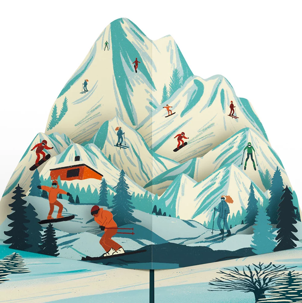 Lovepop Mountain Snowboard Adventure Christmas Pop-Up Card and Sentiment Set Cream - Image 3