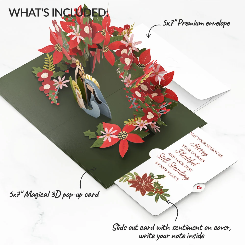 Lovepop A Child Is Born Christmas Pop-Up Card and Poinsettia Merry & Plentiful Sentiment Set - Image 2