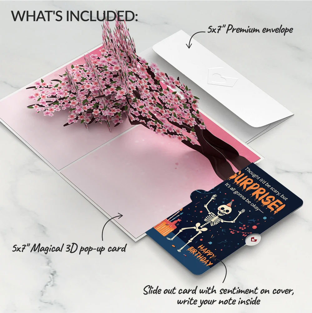 Lovepop Cherry Blossom Branches in Bloom Birthday Pop-Up Card and Surprise Skeleton Sentiment Set - Image 2