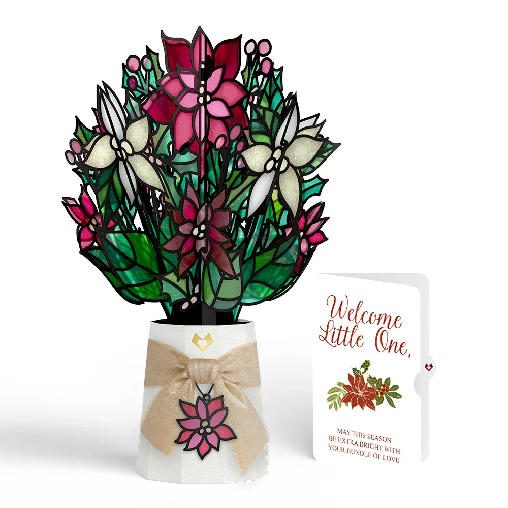 Lovepop Poinsettia Shimmer Christmas Suncatcher Bouquet and Sentiment Set for Baby Glass