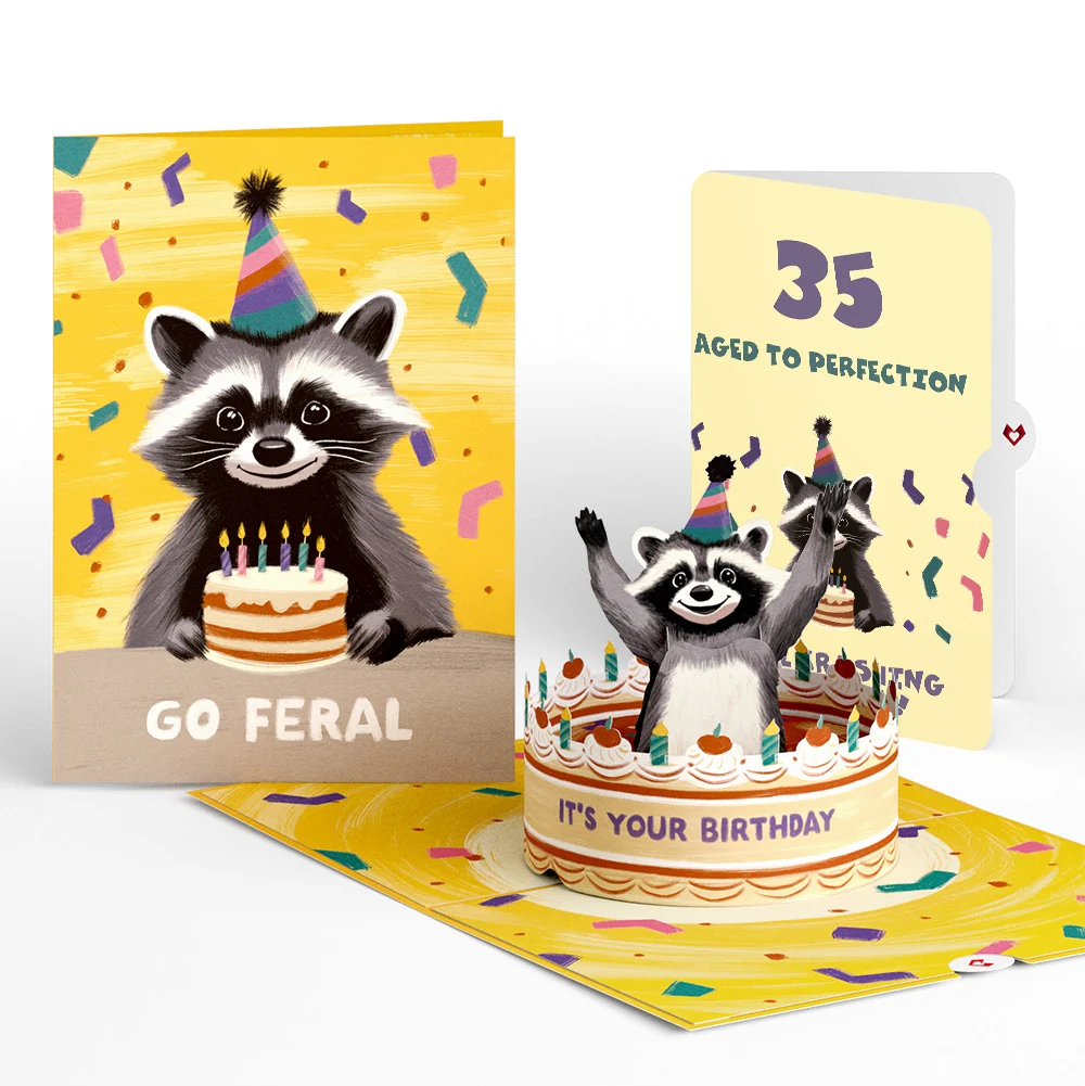 Lovepop Go Feral Raccoon 35th Birthday Pop-Up Card and Sentiment Set Candle