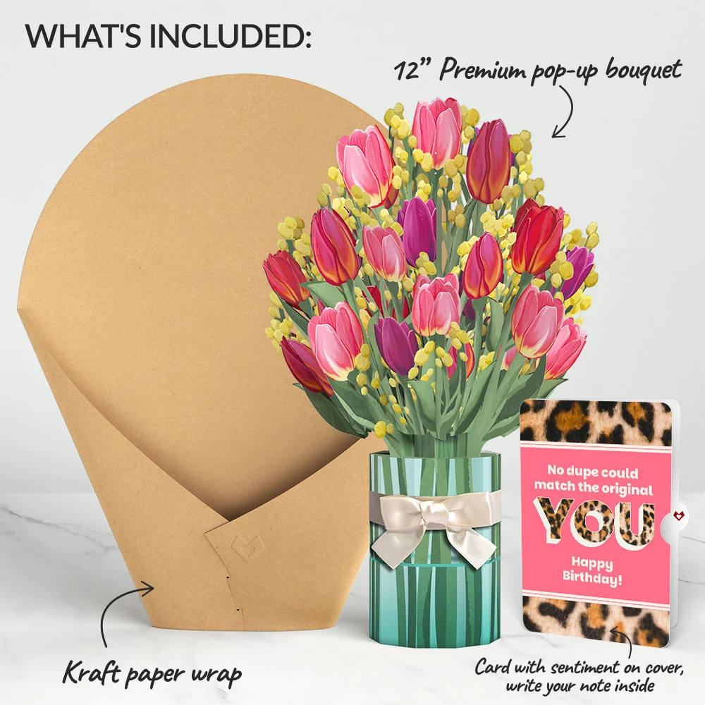 Lovepop Cheerful Tulips Birthday Bouquet and The original YOU Sentiment Set Vase - Image 2