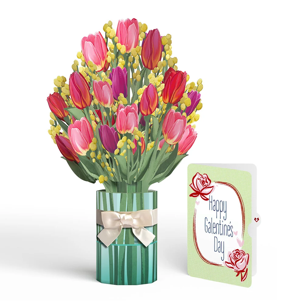 Lovepop Cheerful Tulips Galentine's Day Bouquet and Sweet Rose Sentiment Set for Friend Vase