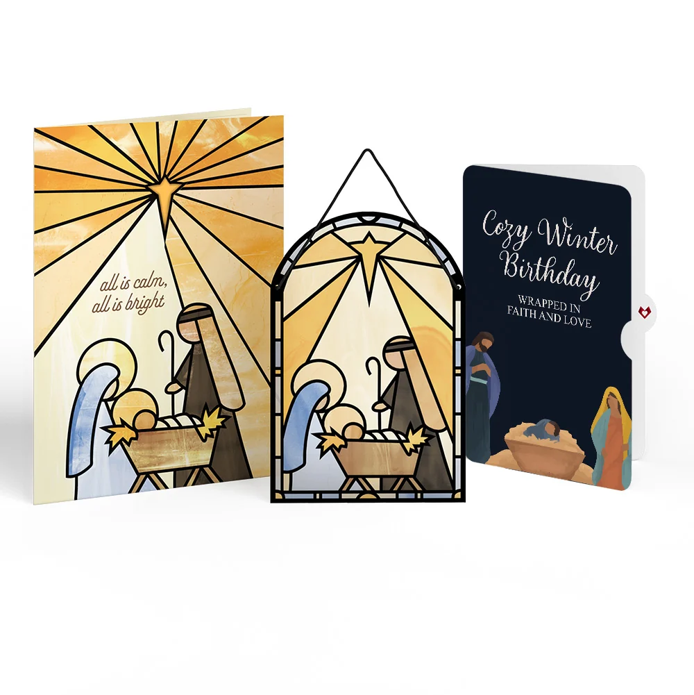 Lovepop All Is Calm Nativity Birthday Suncatcher Card and Sentiment Set Glass