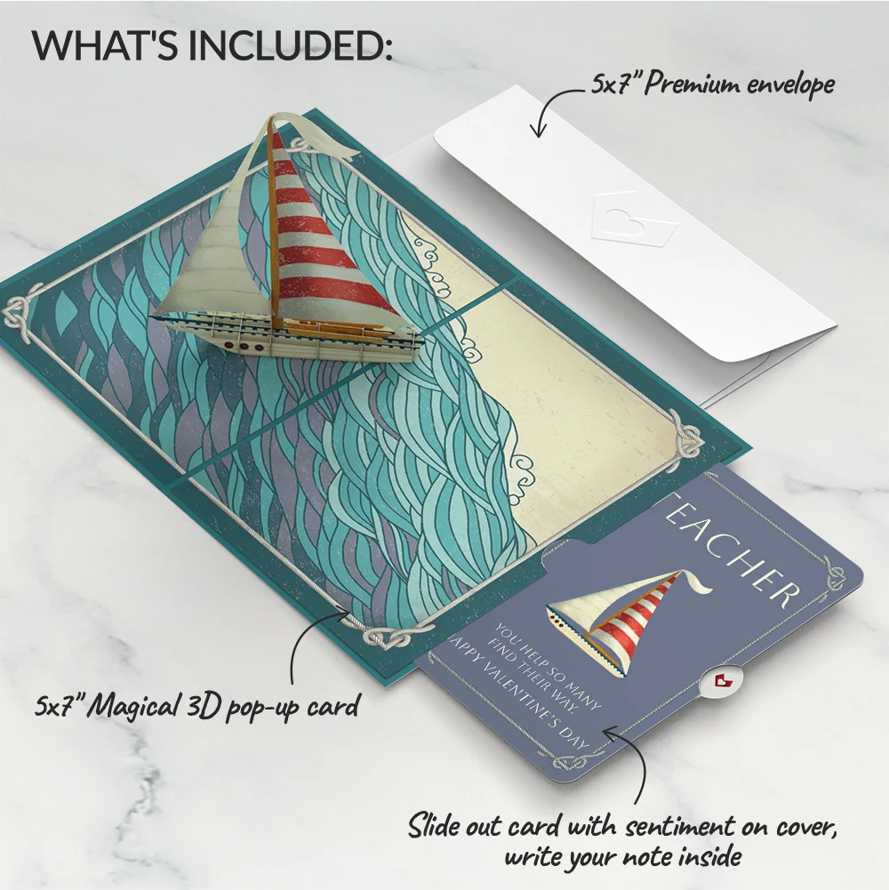 Lovepop Sailboat on the Horizon Valentine Pop-Up Card and Sentiment Set for Teacher Cream - Image 2