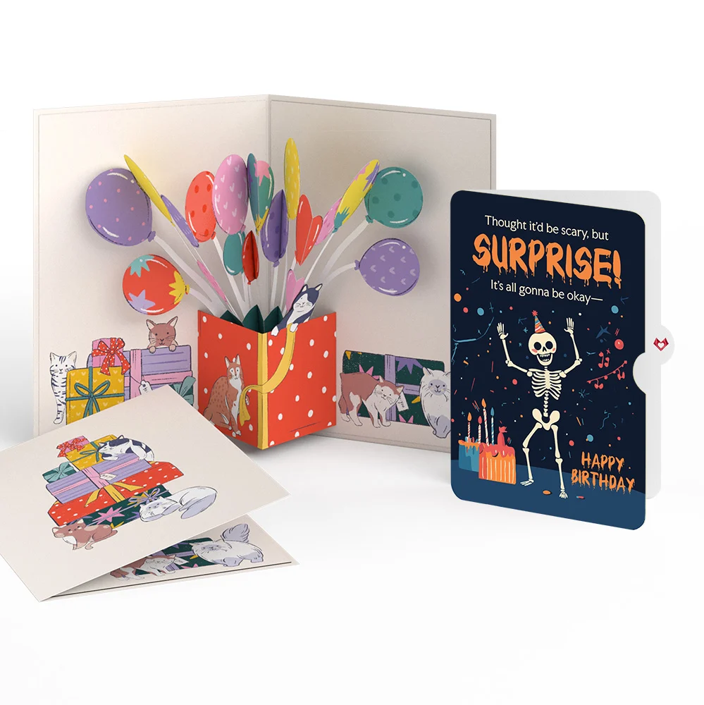 Lovepop Curious Cats Birthday Pop-Up Card and Surprise Skeleton Sentiment Set