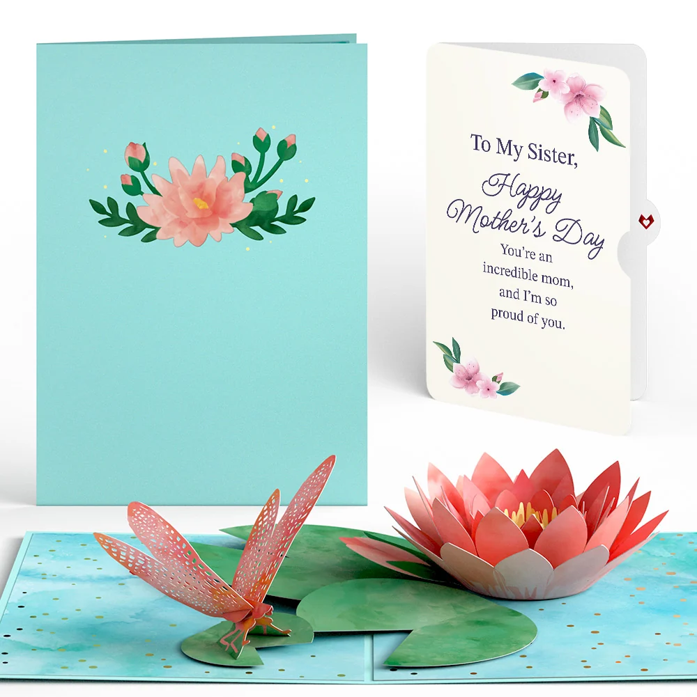 Lovepop Water Lily Dragonfly Mother's Day Pop-Up Card and Sentiment Set for Sister — SKU SB-41A7AF-AD13E98548ED4B