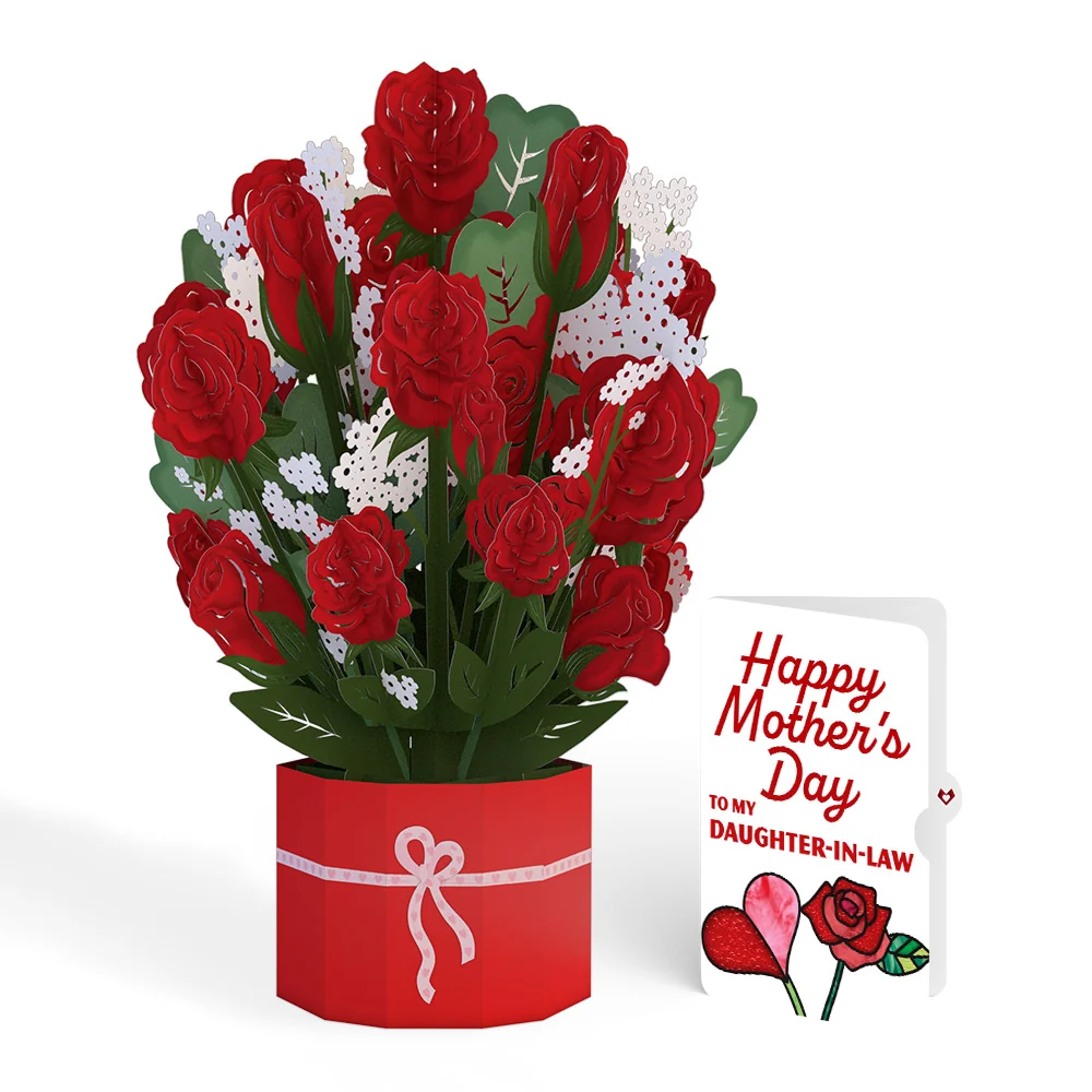 Lovepop Red Rose Mother’s Day Grand Bouquet and Sentiment Set for Daughter-in-law Vase