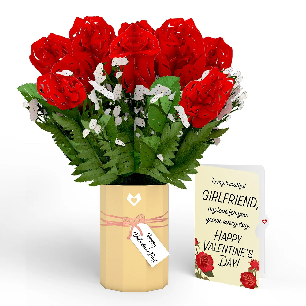 Lovepop Valentine's Day Flower Bouquet and Sentiment Set for Girlfriend Vase