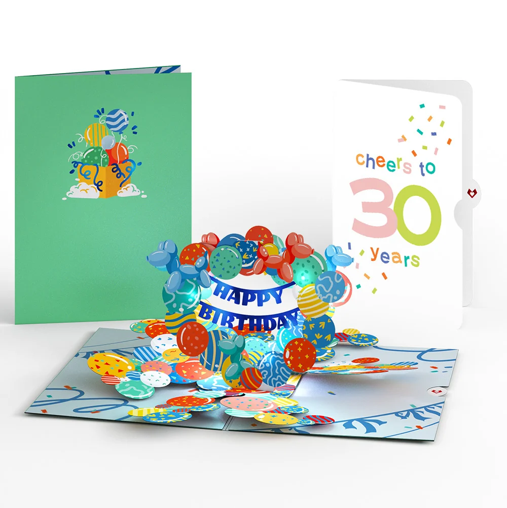 Lovepop Happy 30th Birthday Balloons Music and Lights Pop-Up Card and Confetti Cake Sentiment Set