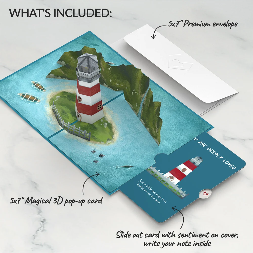 Lovepop Coastal Lighthouse Love Pop-Up Card and Sentiment Set Bottle - Image 2
