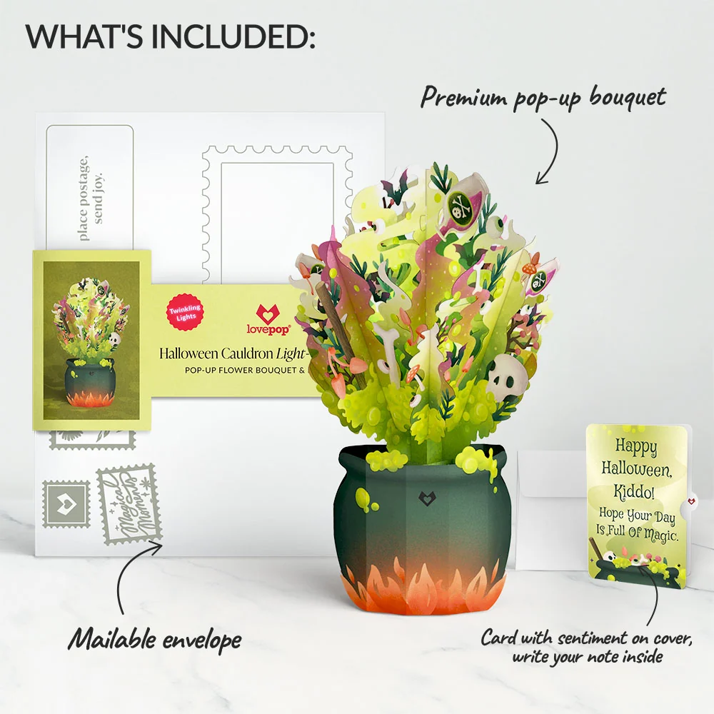 Lovepop Halloween Cauldron Light-Up Bouquet and Full of Magic Sentiment Set for Kid - Image 2