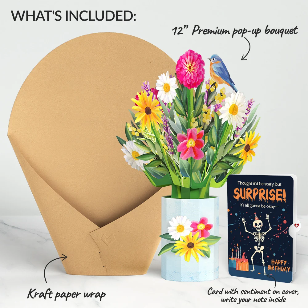 Lovepop Black-Eyed Susan Birthday Bouquet and Surprise Skeleton Sentiment Set Vase - Image 2