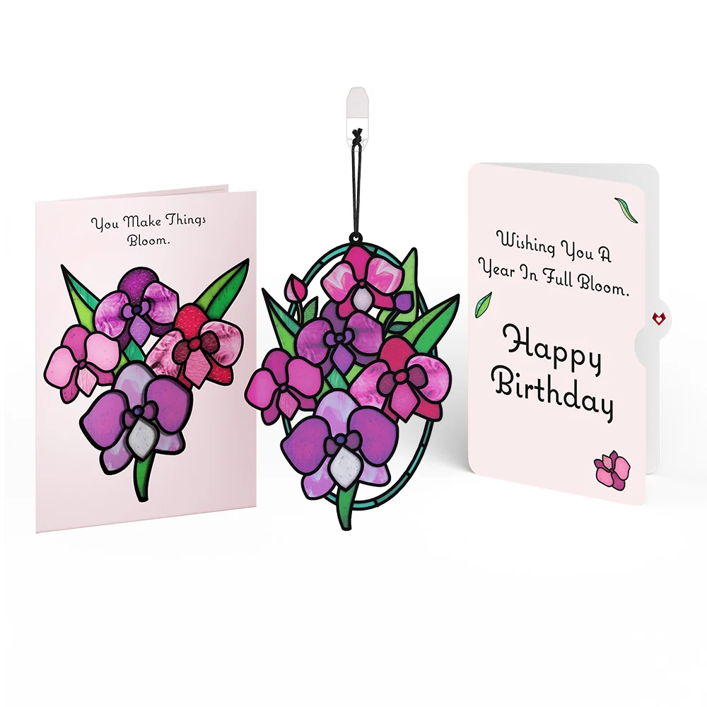 Lovepop You Make Things Bloom Orchid Birthday Suncatcher Card and Sentiment Set Glass