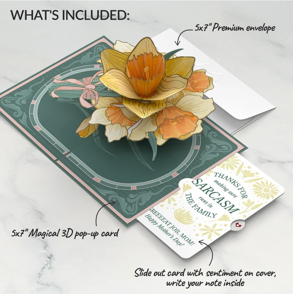 Lovepop Daffodils in Bloom Mother’s Day Pop-Up Card and Sunny Sarcasm Garden Sentiment Set for Mom - Image 2
