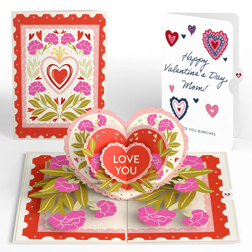 Lovepop Vintage Floral Love You Heart Valentine Pop-Up Card and Sentiment Set for Mom