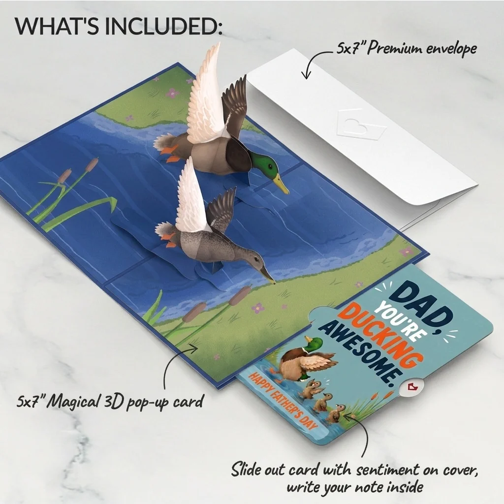 Lovepop Pondside Mallard Ducks Father's Day Pop-Up Card and Sentiment Set for Dad - Image 2